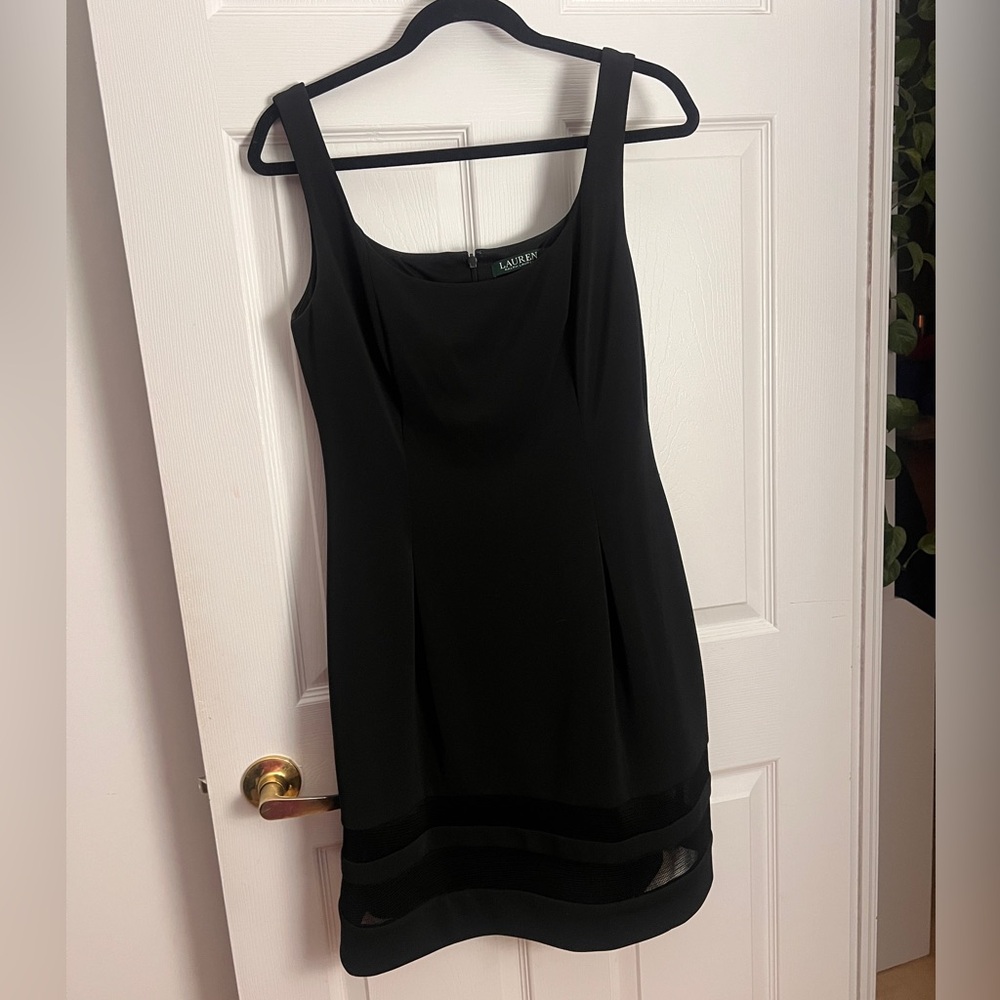 Ralph Lauren Black Sleeveless Mini Dress with Mesh Hem
